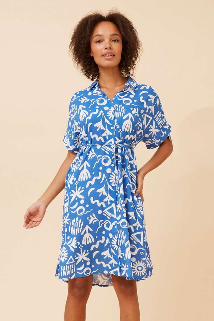 NAYRA ABSTRACT PRINT SHIRT DRESS