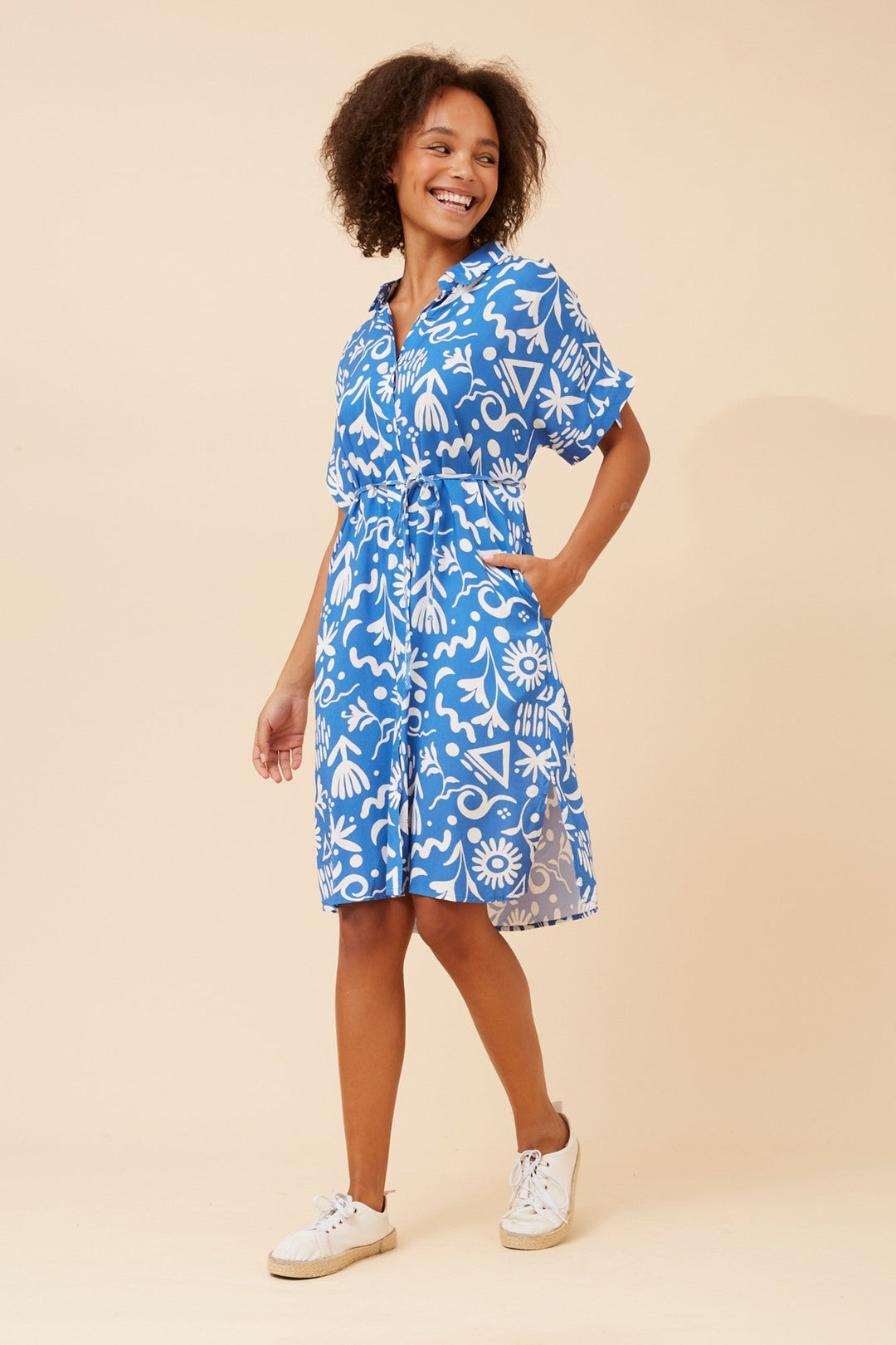 NAYRA ABSTRACT PRINT SHIRT DRESS