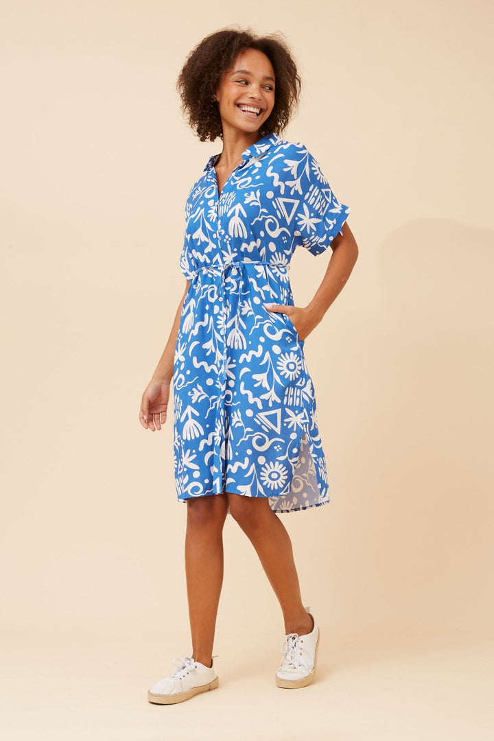 NAYRA ABSTRACT PRINT SHIRT DRESS
