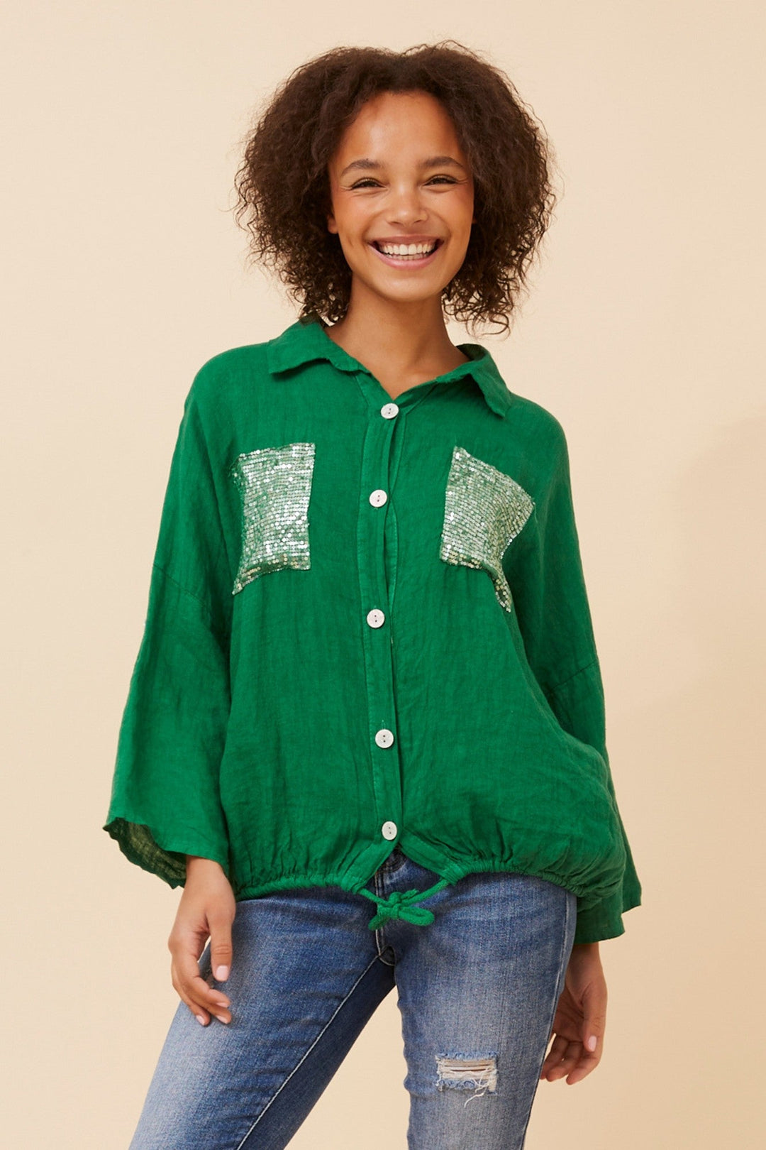 NOLENE SEQUIN LINEN SHIRT