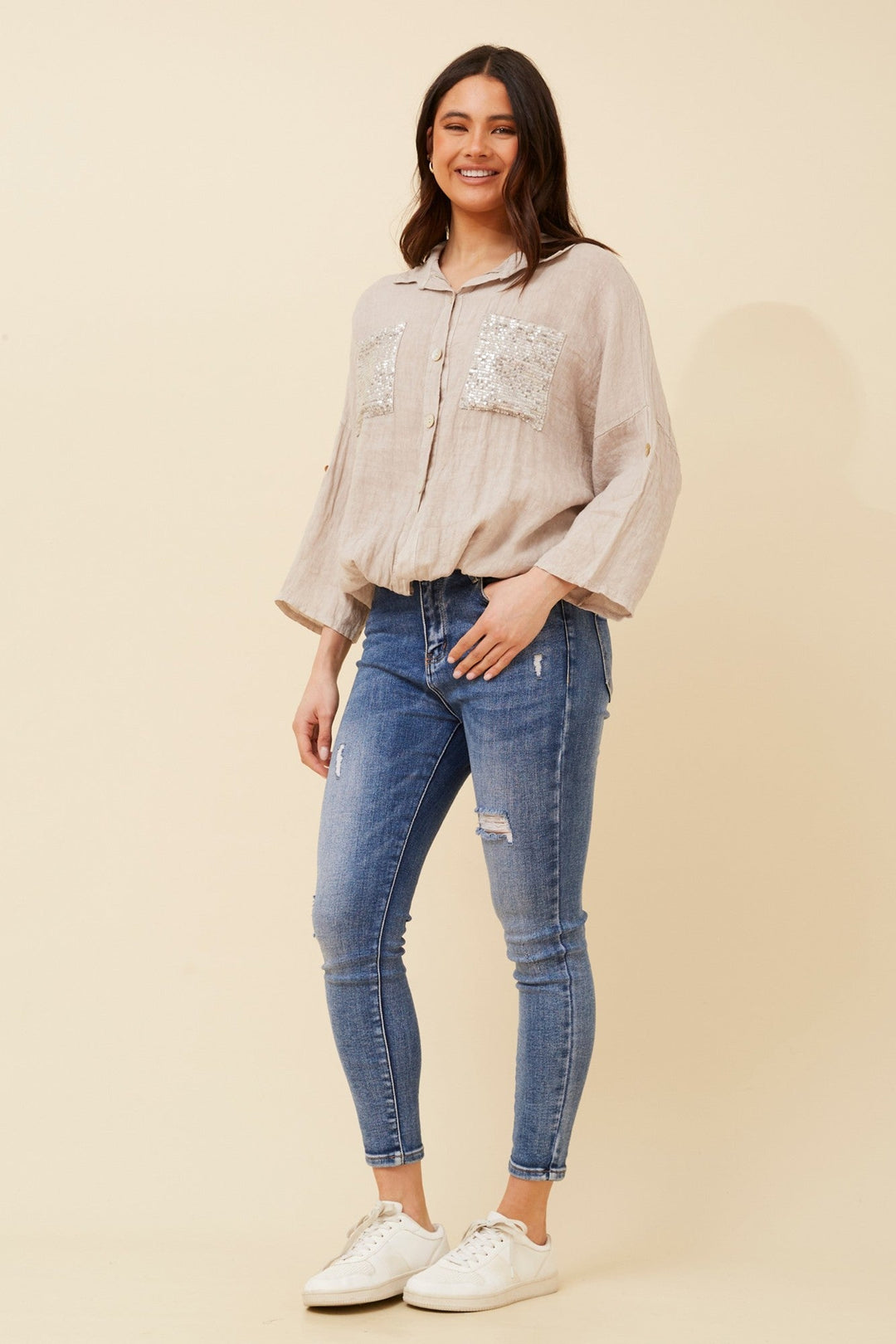 NOLENE SEQUIN LINEN SHIRT