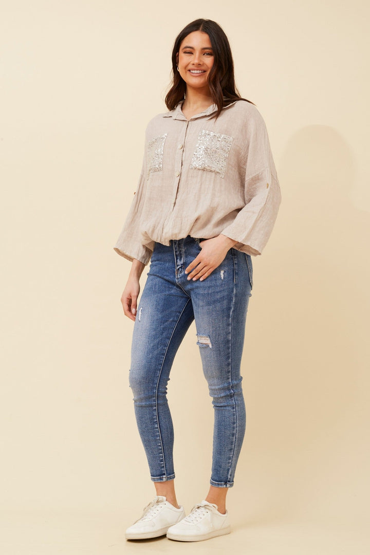 NOLENE SEQUIN LINEN SHIRT