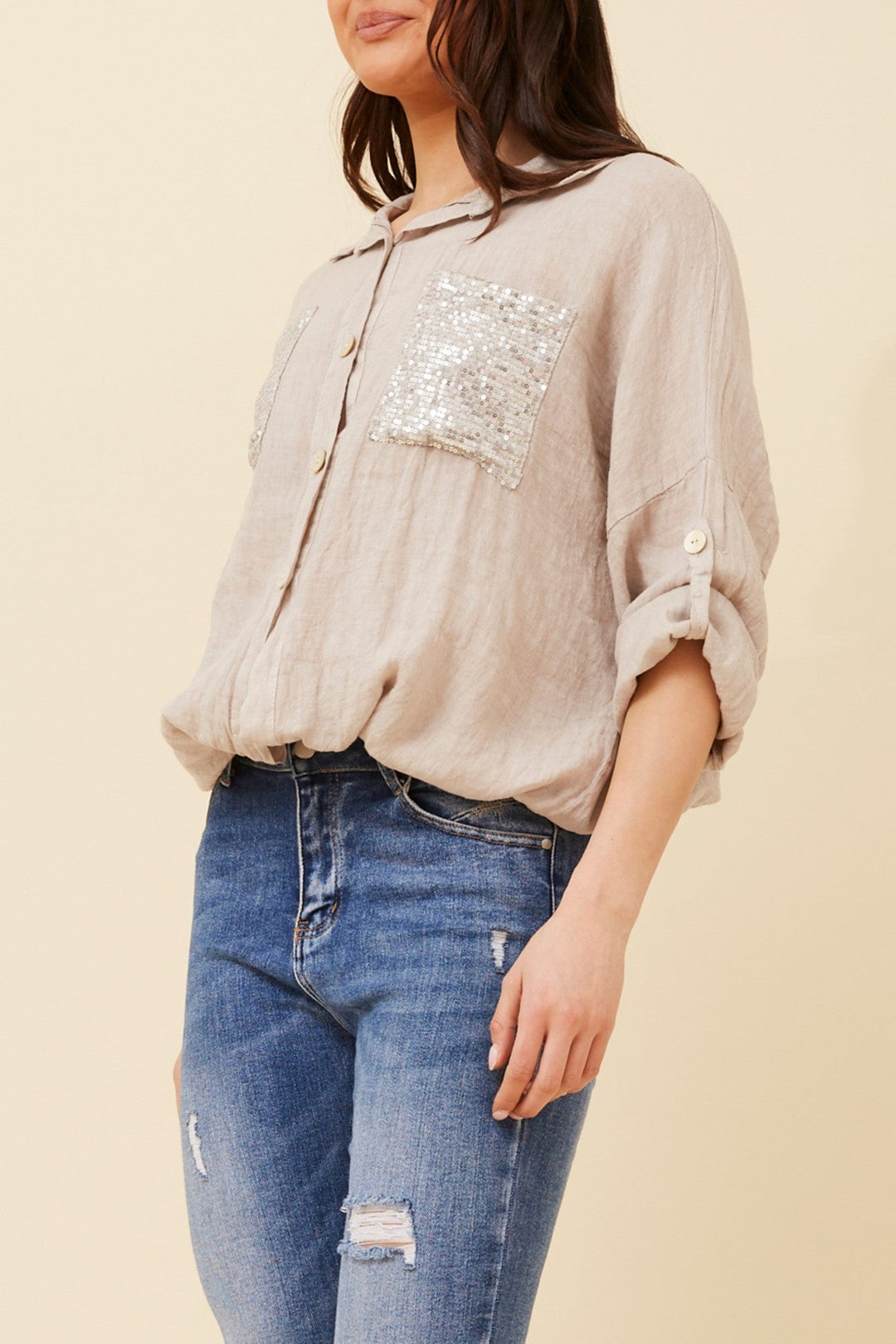 NOLENE SEQUIN LINEN SHIRT
